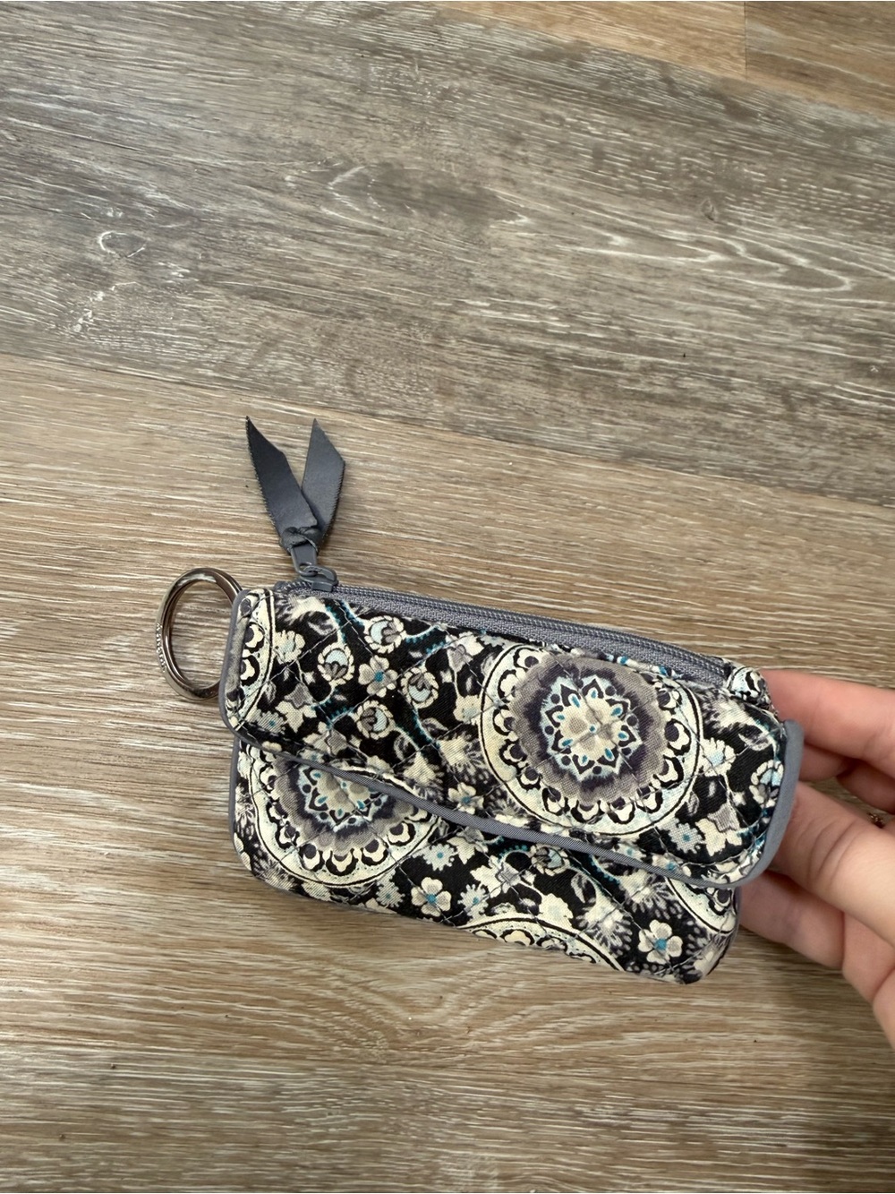 Vera Bradley Quilted Medallion Key Pouch in Gray and Cream